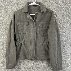 Express Jacket Womens Small Green Zip Up Snap Up Drawstring Retro Casual Street